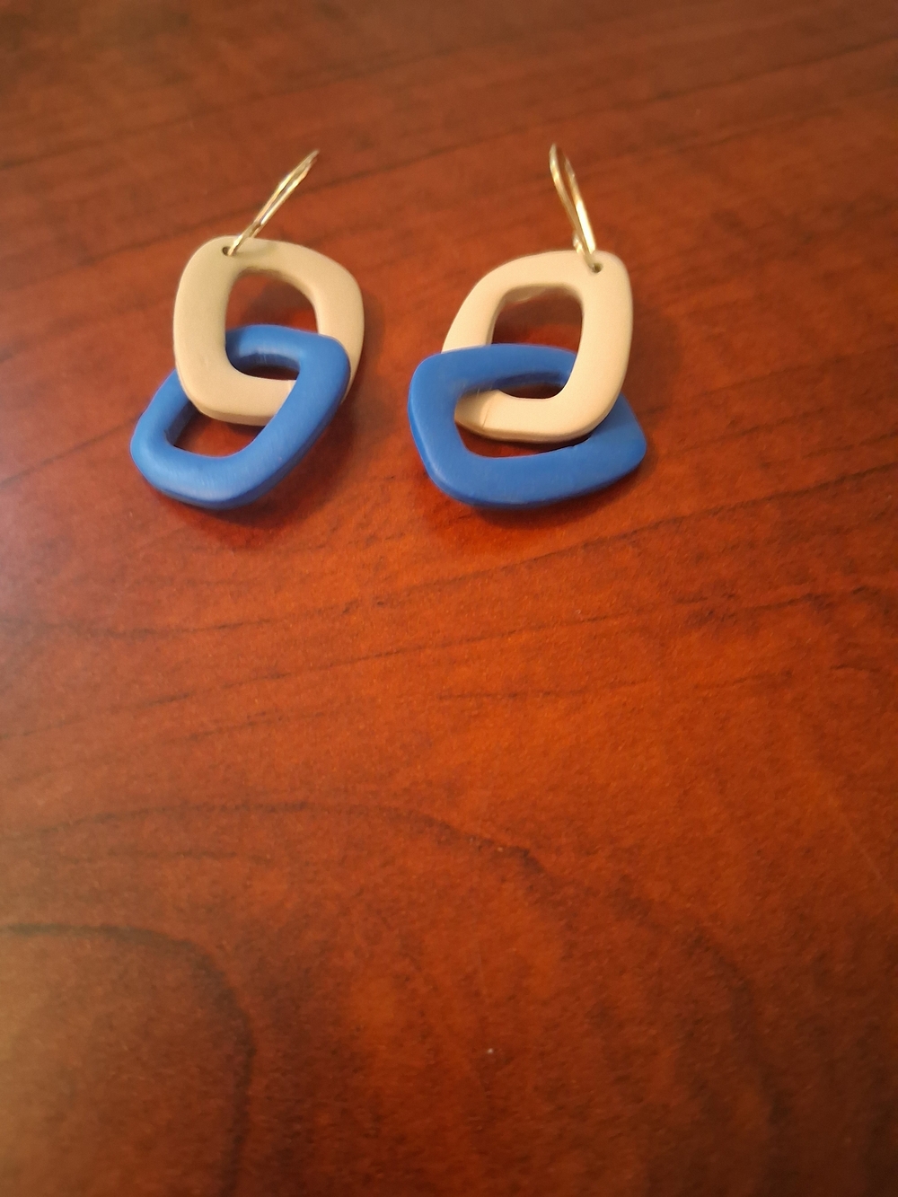 Cream and Blue Linked Drop Earrings
